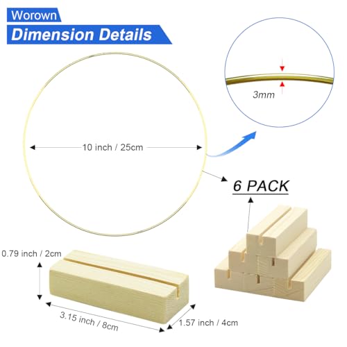 Worown 6 Pack 10 Inch Floral Hoop Centerpiece for Wedding Gold Metal Rings with Wooden Stand Table Decor Wreath Decor for Wedding Party Wall Hanging 25cm Hoop 315in Base - Image 3