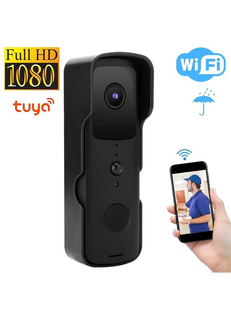 Smart Video Doorbell Home Wireless WiFi Doorbell Camera Waterproof Outdoor Doorbell App Smart Control Works With Google Assistant Voice Control Black - Image 1