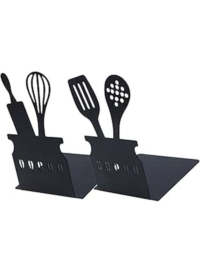 Metal Bookends 2pcs Decorative Book Holder For Kitchen Cookbook Stands Bookshelf Storage Desk File Organizer Office Home Use - Image 1
