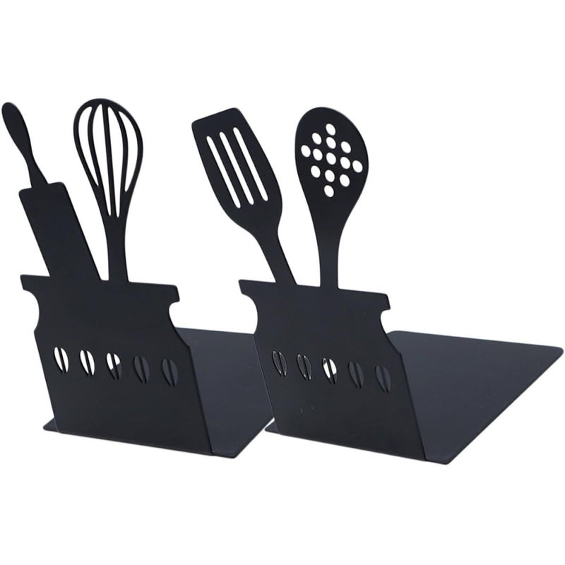 Metal Bookends 2pcs Decorative Book Holder For Kitchen Cookbook Stands Bookshelf Storage Desk File Organizer Office Home Use - Image 2