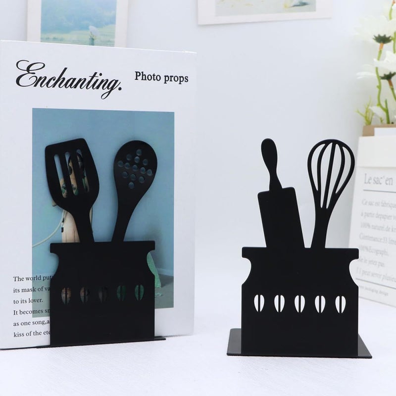 Metal Bookends 2pcs Decorative Book Holder For Kitchen Cookbook Stands Bookshelf Storage Desk File Organizer Office Home Use - Image 5