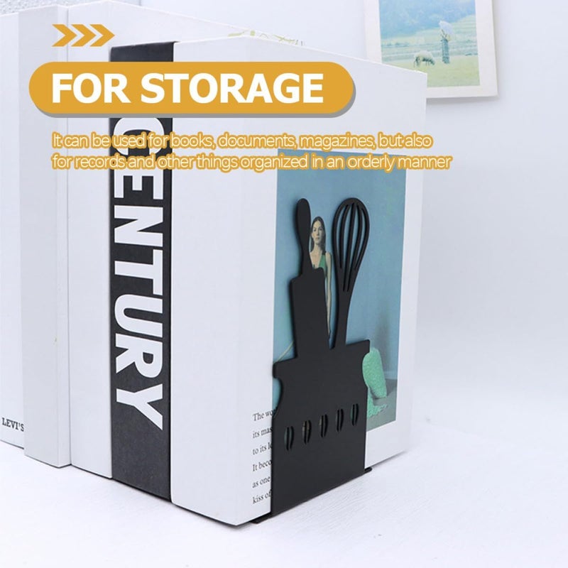 Metal Bookends 2pcs Decorative Book Holder For Kitchen Cookbook Stands Bookshelf Storage Desk File Organizer Office Home Use - Image 4