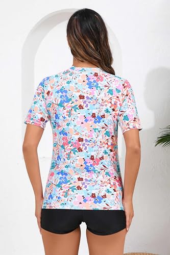 Halcurt Womens 2 Piece Rash Guard Swimsuit Boy Shorts Swim Shirt with Built in Bra Floral M - Image 4
