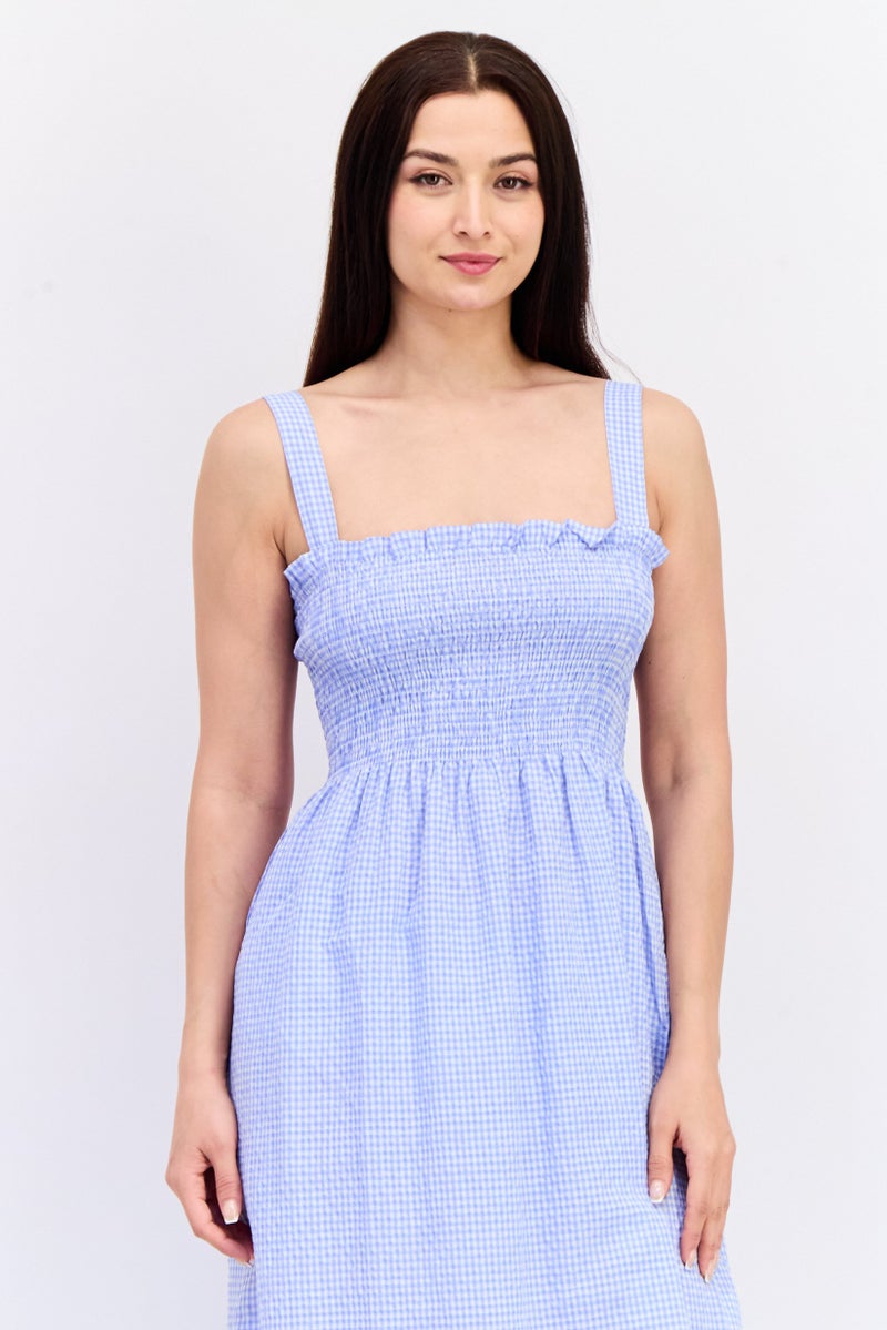 KOTON فستان ميدي بدون أكمام بتصميم مربعات للنساء، متعدد الألوان - Image 4