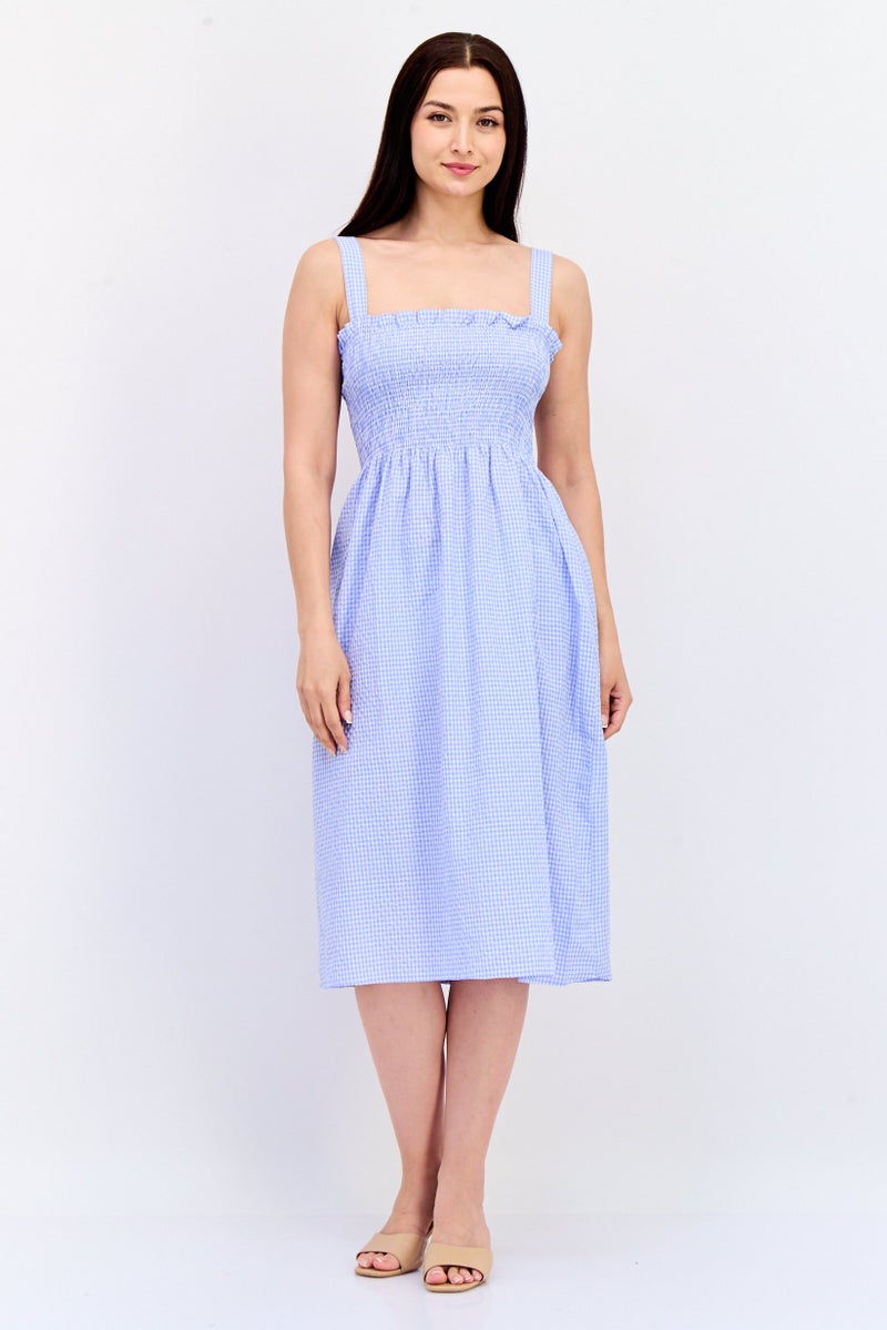 KOTON فستان ميدي بدون أكمام بتصميم مربعات للنساء، متعدد الألوان - Image 1