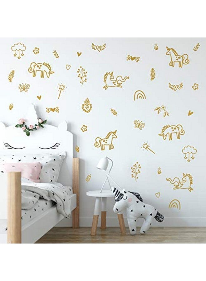 The Boho Design Unicorns and Rainbows Wall Decals Peel and Stick for Kids, Baby Bedroom Nursery and Living Room. 40 pcs Vinyl Wall Stickers Decor (Gold) - Image 2