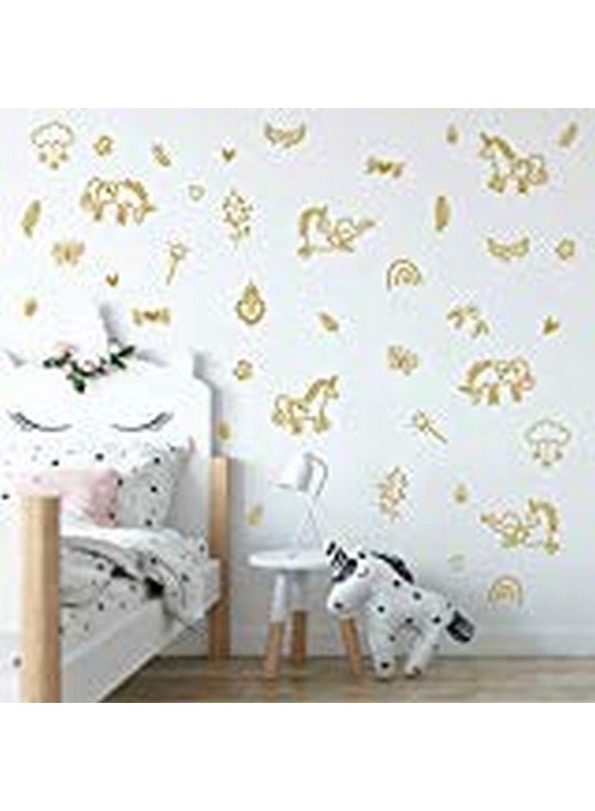 The Boho Design Unicorns and Rainbows Wall Decals Peel and Stick for Kids, Baby Bedroom Nursery and Living Room. 40 pcs Vinyl Wall Stickers Decor (Gold) - Image 1