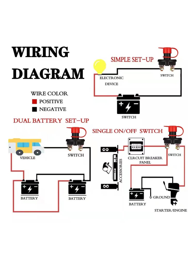 Zikra Battery Disconnect Switch, 12V 24V Battery Isolator Cut Off Power Kill Switch for Marine Car Boat RV ATV Auto Truck Vehicle, On Off Battery Master Switch with Waterproof Key and Cover, 2PCS - Image 4