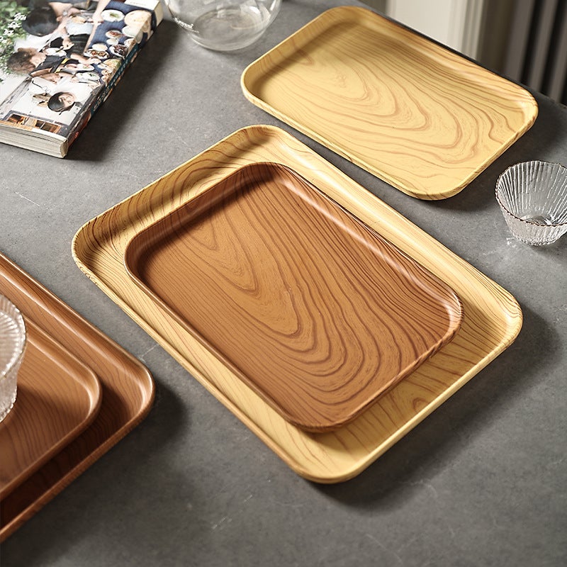 Light Luxury Plastic Japanese-Style Imitation Wood Grain Bone-Spitting Dish Household Tray For Tea Cup Plate Thickened Rectangular Tea Tray - Image 3