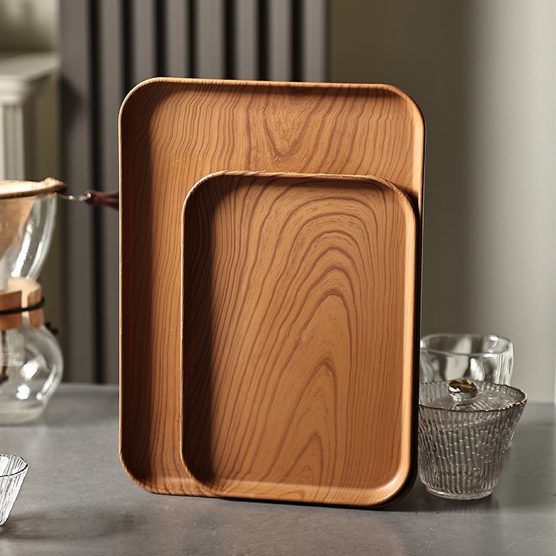 Light Luxury Plastic Japanese-Style Imitation Wood Grain Bone-Spitting Dish Household Tray For Tea Cup Plate Thickened Rectangular Tea Tray - Image 2