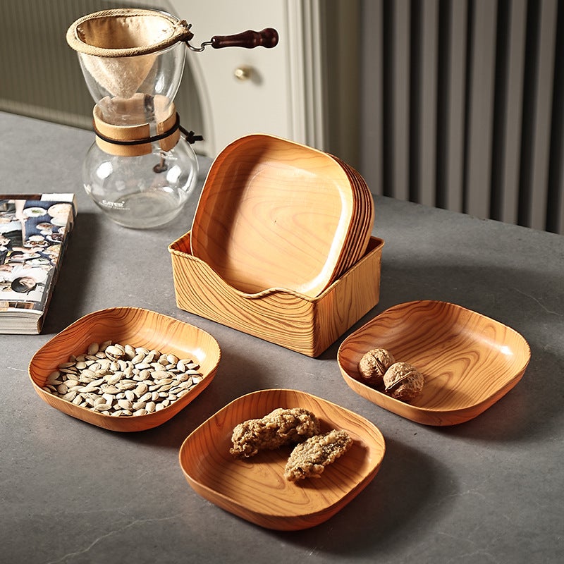 Light Luxury Plastic Japanese-Style Imitation Wood Grain Bone-Spitting Dish Household Tray For Tea Cup Plate Thickened Rectangular Tea Tray - Image 5