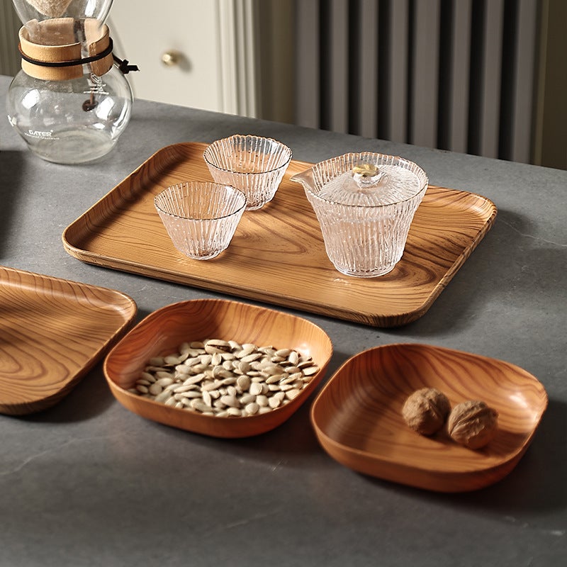 Light Luxury Plastic Japanese-Style Imitation Wood Grain Bone-Spitting Dish Household Tray For Tea Cup Plate Thickened Rectangular Tea Tray - Image 4