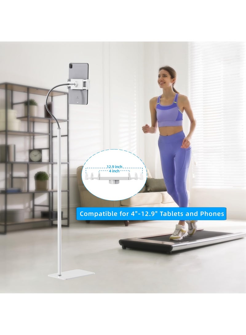 XiuWoo Gooseneck Tablet Floor Stand with Stable Aluminum Base,Adjustable Metal Tablet Stand Holder for 4-12.9 inch Smart Phone Tablet,Cell Phone eBook Reader,White - Image 3