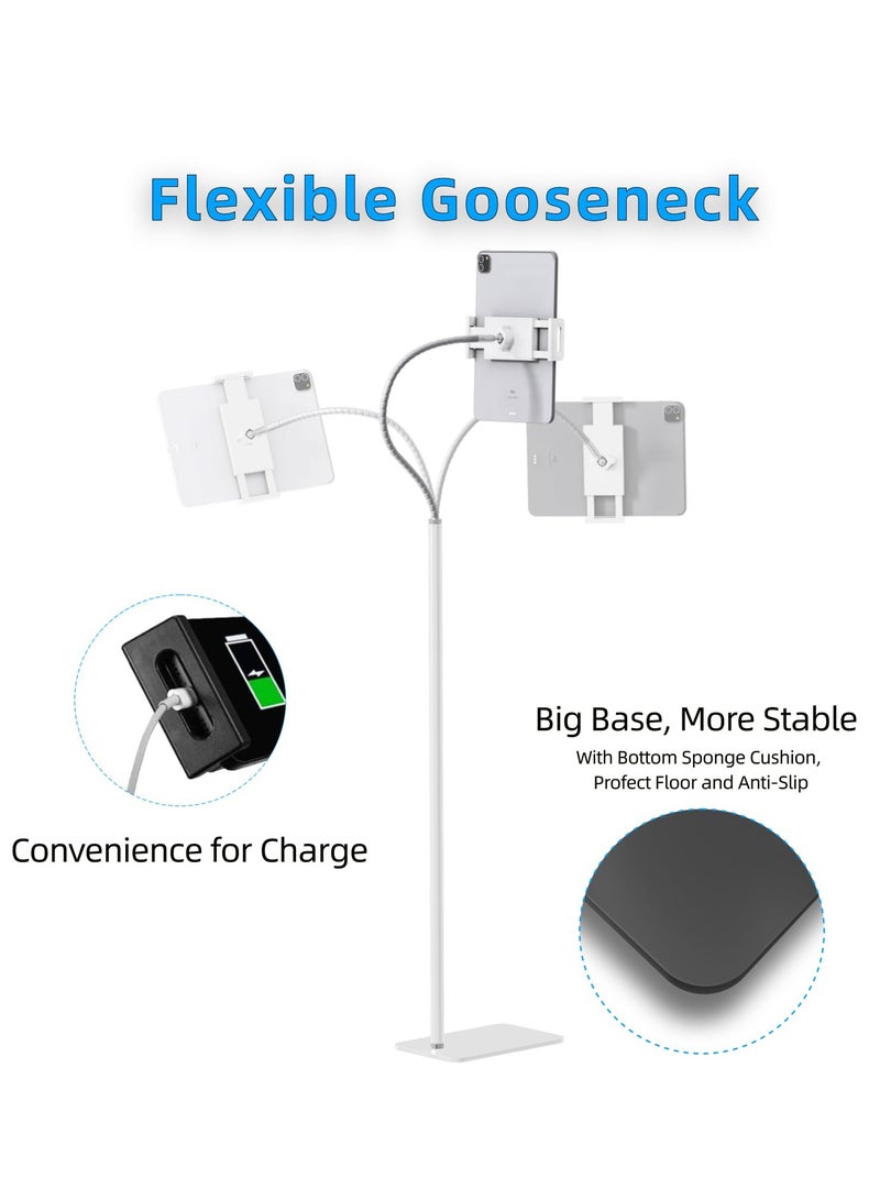 XiuWoo Gooseneck Tablet Floor Stand with Stable Aluminum Base,Adjustable Metal Tablet Stand Holder for 4-12.9 inch Smart Phone Tablet,Cell Phone eBook Reader,White - Image 4