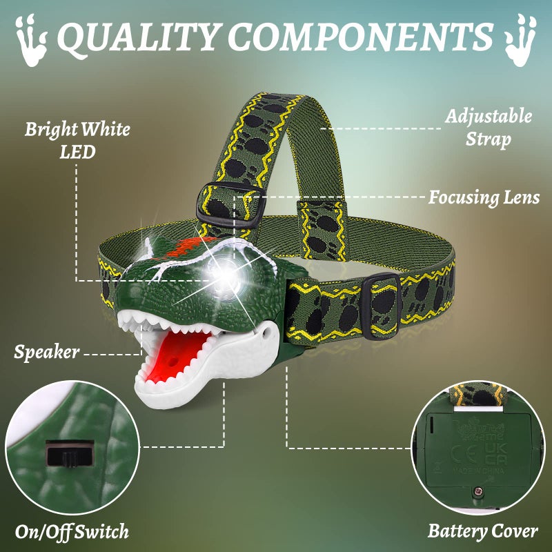 DX DA XIN Dinosaur Headlamp T-Rex LED Headlamps for Kids Flashlights Camping Gear - Dinosaur Toys for Boys Girls Toddlers Outdoor Toys for Kids Birthday Halloween Christmas Gifts Stocking Stuffers - Image 3