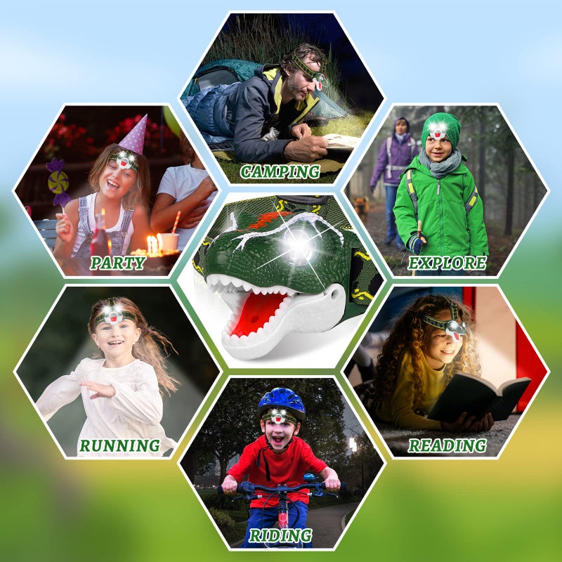 DX DA XIN Dinosaur Headlamp T-Rex LED Headlamps for Kids Flashlights Camping Gear - Dinosaur Toys for Boys Girls Toddlers Outdoor Toys for Kids Birthday Halloween Christmas Gifts Stocking Stuffers - Image 4