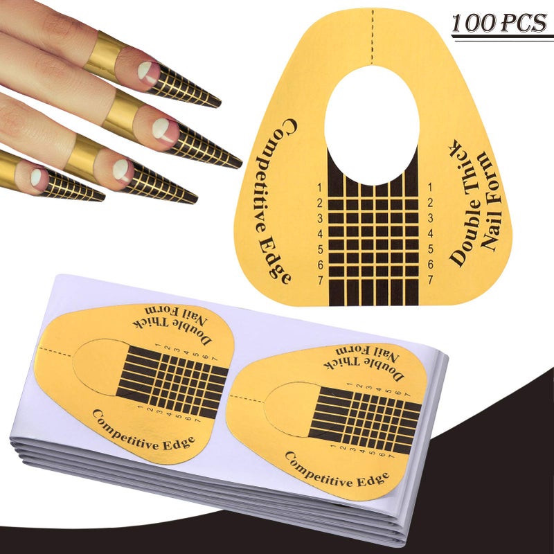MIKIMIQI Dual Nail Forms Set 120Pcs Stiletto Gel Nail Molds 100PCS Nail Art Extension Guide Form Tool 5Pcs Poly Gel Quick Building Nail Tips Clip 1Pc Dual-Ended Brush Nail File - Image 5