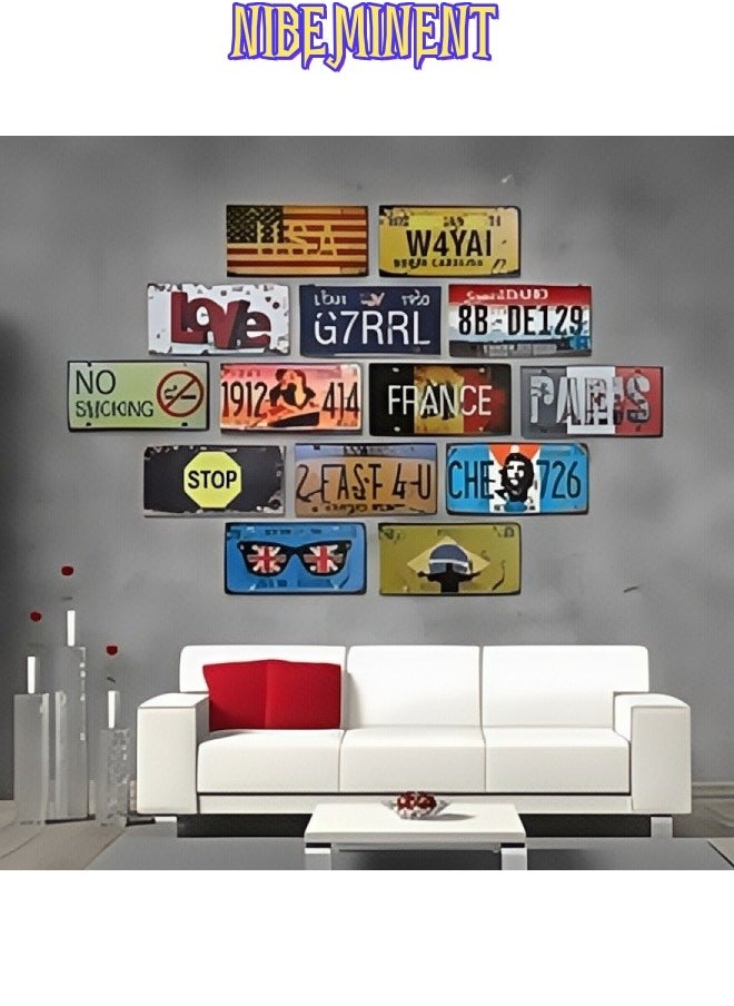 NIBEMINENT 5 Pieces Assorted Retro Vintage Car Number Tags, Embossed Prop License Plates, Home Wall Automobile Bar Garage DIY Decoration, 6x12 inch  - Image 4