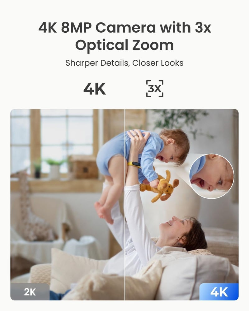 REOLINK 4K Indoor Camera with 3X Optical Zoom, Pet Camera, Baby Monitor, Crying Sound Detection, Privacy Mode, Human/Pet Auto Tracking, 2.4/5GHz WiFi 6 Home Security Camera, 8MP Night vision, E1 Zoom - Image 2