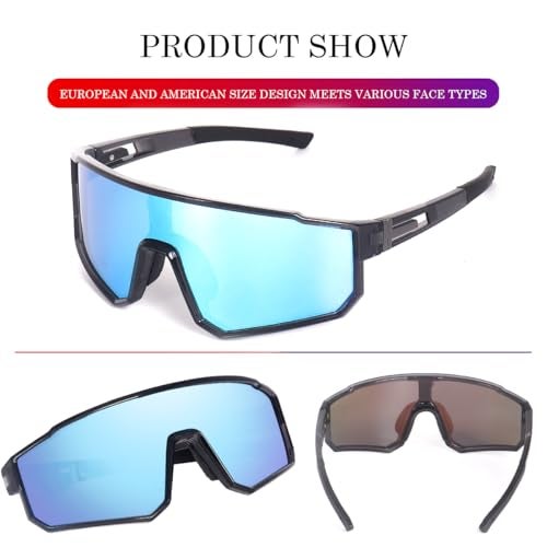 Dervin One Piece Shield Sports Oversized Visor Polarized Sunglasses for Men Women, Outdoor Cycling Hiking Fishing Sunglasses (Mirror Blue) - Image 5