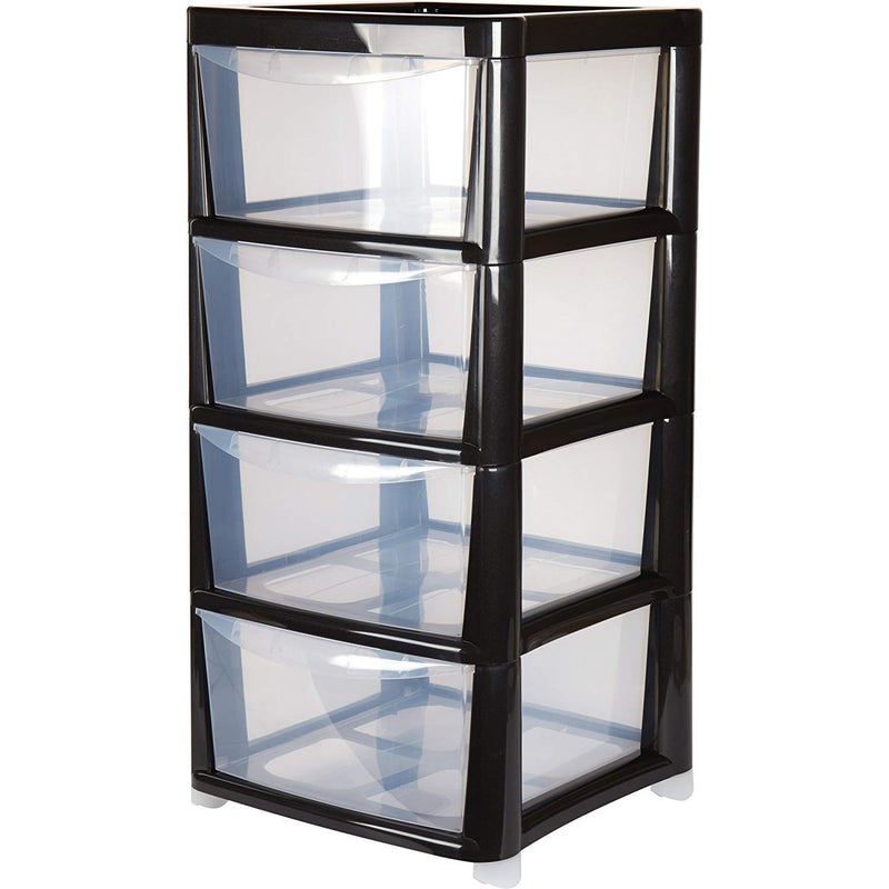 4 Drawer Large Plastic Storage Drawer Tower  Black  Perfect for SchoolsOffices and Childrens Toys