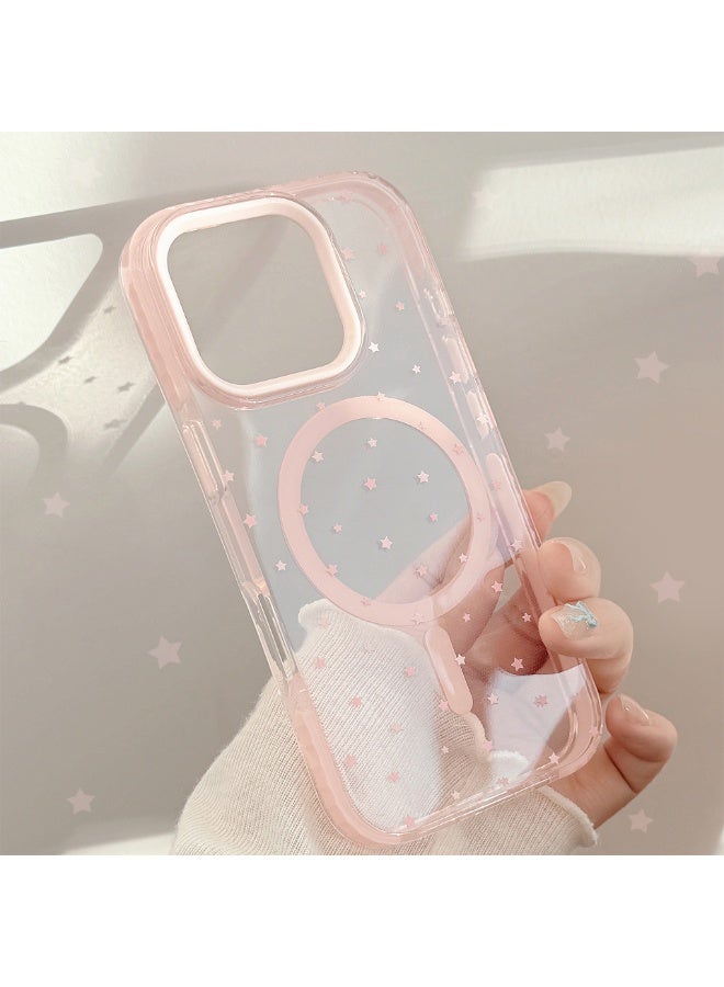 NIBEMINENT Girlish Pink Stars Protection Case With Magsafe For iPhone 15