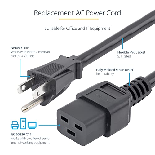 StarTech كابل طاقة كمبيوتر StarTech.com PXT515C19146 بوزن ثقيل بطول 6 أقدام 14 AWG - من NEMA 5-15P إلى C19 - كابل طاقة 14 AWG - من NEMA 5-15P إلى كابل طاقة IEC 320 C19 - Image 4