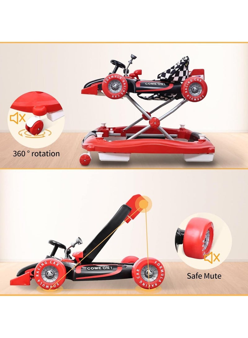 مشاية أطفال، مشاية أطفال 2 في 1/كرسي هزاز للأولاد والبنات، صينية طعام قابلة للإزالة، موسيقى وأضواء، قابلة للطي، 4 ارتفاعات قابلة للتعديل، إطار سهل الطي للتخزين، عجلات صامتة، للأعمار من 6 أشهر فما فوق (متعددة الالوان) - Image 2