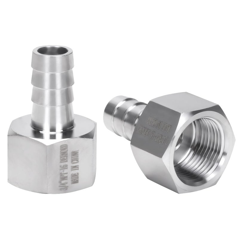 DERNORD 58 Barbed Hose x 34 NPT Female Home Brew Fitting 304 Stainless Steel Pack of 2 - Image 2