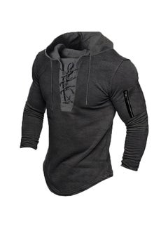 Generic Mens Casual Sports Hoodie Solid Color Spring Autumn DL24 Dark gray 