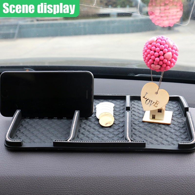 Bling Rhinestone Car Dashboard Mat, Non-Slip Grip Pad & Phone Holder, Anti-Slip Center Console Tray, Car Interior Accessories for Keys, Sunglasses - Image 5