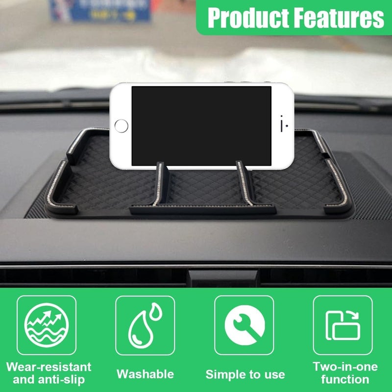 Bling Rhinestone Car Dashboard Mat, Non-Slip Grip Pad & Phone Holder, Anti-Slip Center Console Tray, Car Interior Accessories for Keys, Sunglasses - Image 3