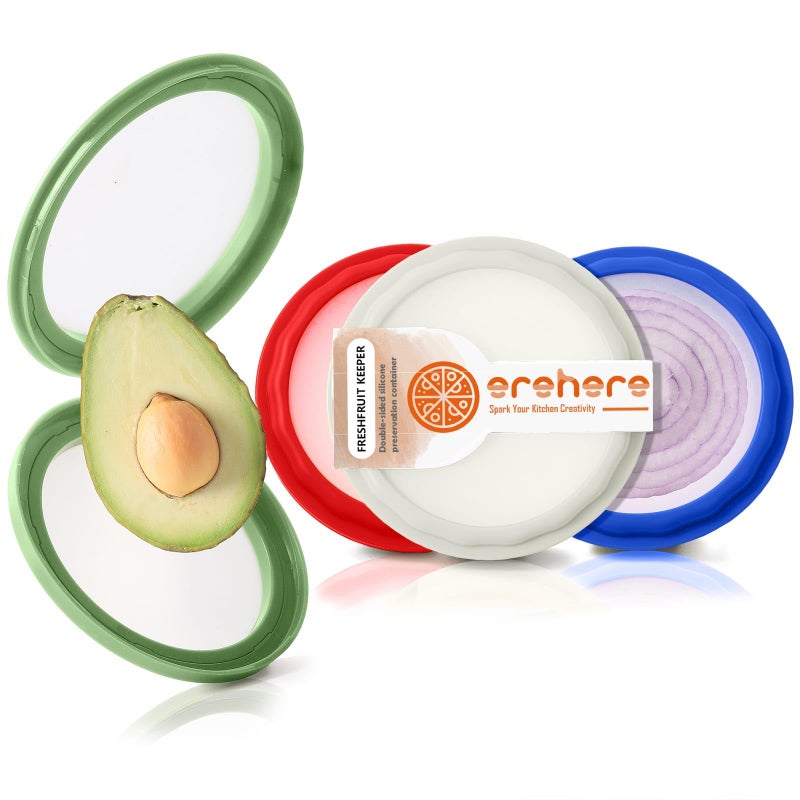 Erehere Avocado Saver and Onion Storage - 4-Piece Set Silicone Food Storage Containers, Multifunctional and Perfect for Lemons, Cheese, Tomatoes, Potatoes, Garlic - Image 1
