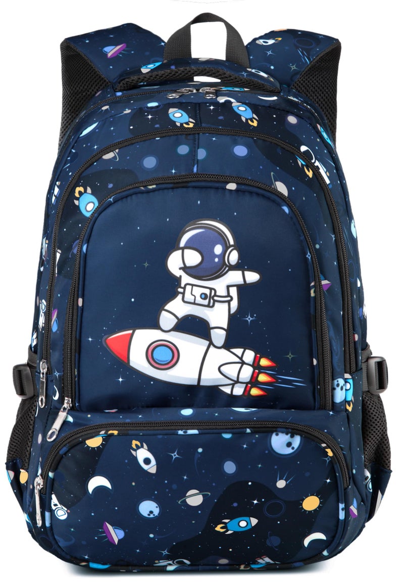 BLUEFAIRY School Backpack for Boys Kids Elementary School Book Bags Space Spaceman Astronaut Back to School Bookbags Mochilas Escolares para NiÃ±o 17" Navy Blue - Image 1