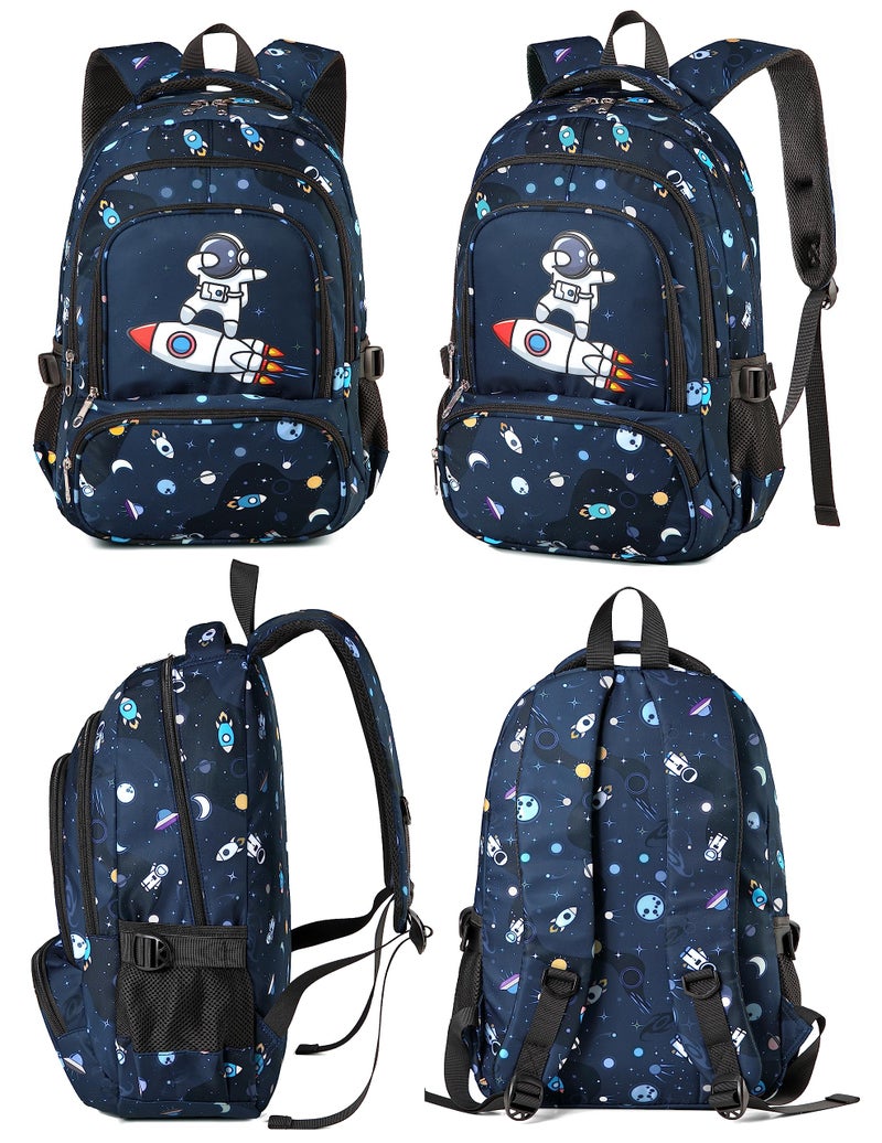 BLUEFAIRY School Backpack for Boys Kids Elementary School Book Bags Space Spaceman Astronaut Back to School Bookbags Mochilas Escolares para NiÃ±o 17" Navy Blue - Image 2