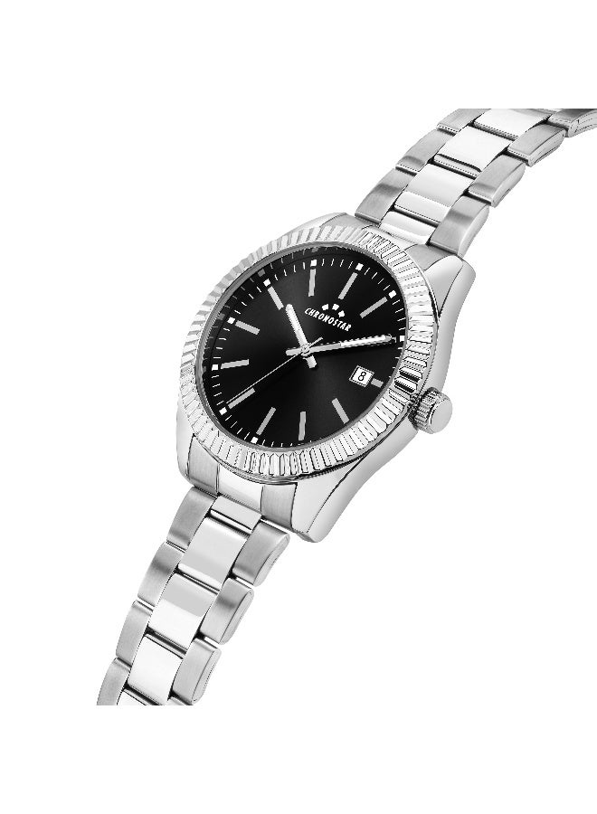 Chronostar Men's Black Round Analog Dial with Silver Stainless Steel Band Watch - 41mm - R3753312004 - Image 2