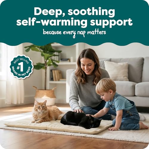Furhaven ThermaNAP SelfWarming Cat Bed for Indoor Cats LargeMedium Dogs Washable Reflects Body Heat Quilted Faux Fur Reflective Bed Mat Cream Large - Image 3