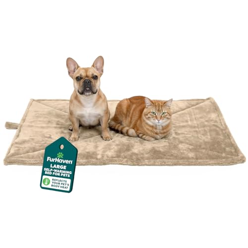 Furhaven ThermaNAP SelfWarming Cat Bed for Indoor Cats LargeMedium Dogs Washable Reflects Body Heat Quilted Faux Fur Reflective Bed Mat Cream Large - Image 1