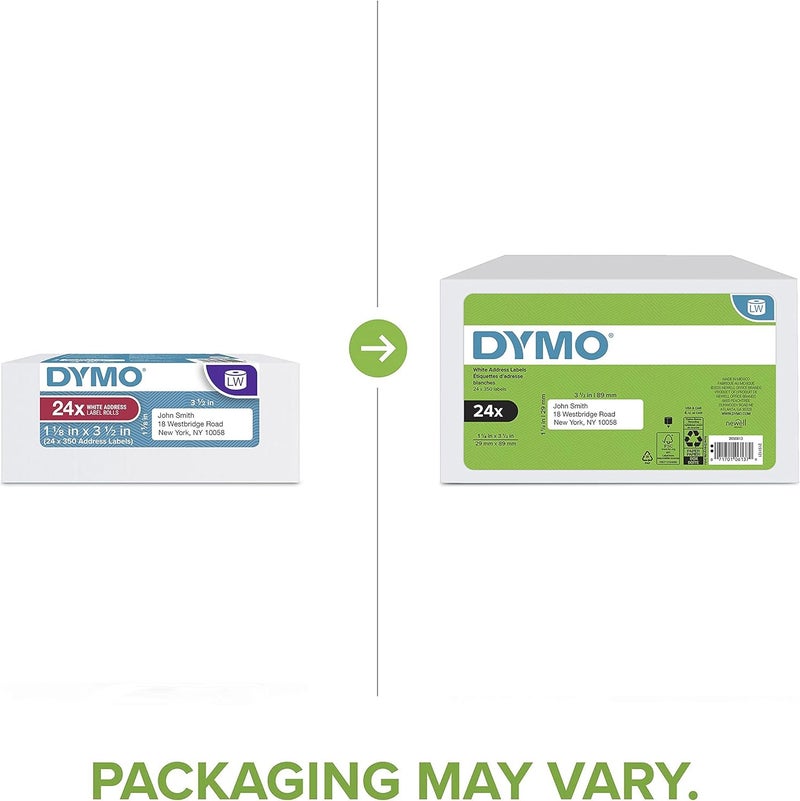 Dymo Authentic LW Mailing Address Labels Labels for LabelWriter Label Printers White 1-1/8" x 3-1/2" 24 Rolls of 350 (8400 Total) - Image 2