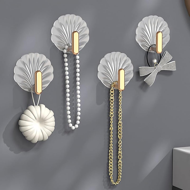 خطافات جدارية ذاتية اللصق على شكل صدفة شفافة 4 قطع مع علاقة ذهبية مقاومة للماء ثقيلة الواجب - Image 5