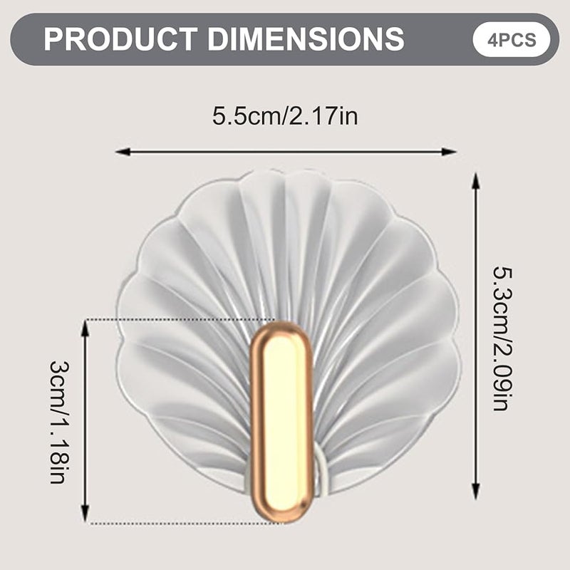 خطافات جدارية ذاتية اللصق على شكل صدفة شفافة 4 قطع مع علاقة ذهبية مقاومة للماء ثقيلة الواجب - Image 4