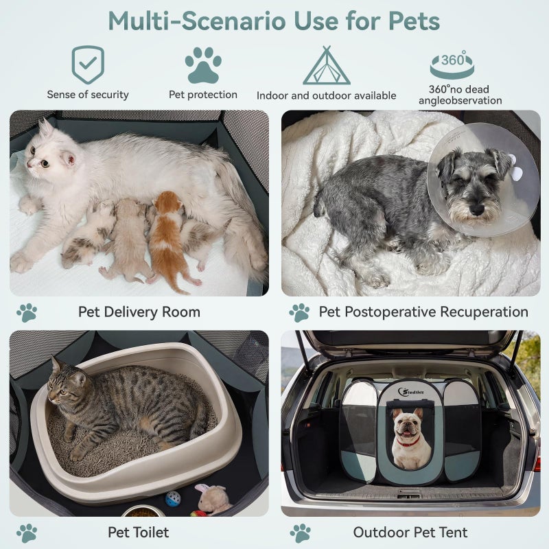 Siedihit Dog Playpen, Puppy Pet Playpen, Medium Dogs Tent Crates Cage Indoor/Outdoor, Portable Pop Up Dog Kennel Playpen with Carrying Case for Dogs/Cats/Rabbits, Removable Zipper Top, Grey - Image 3