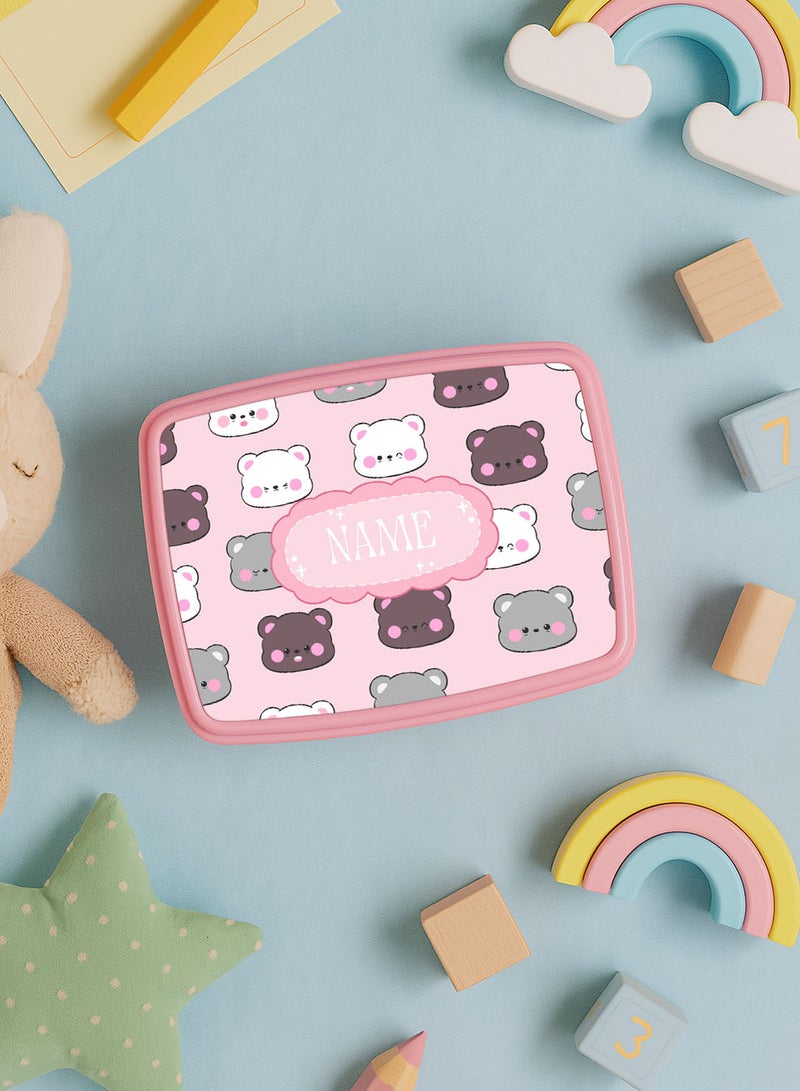 لوحة علبة طعام لانش بوكس باسم قابل للتخصيص مع تصميم وجوه الدببة اللطيفة - Image 3