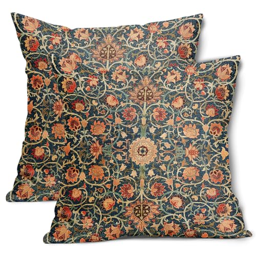 aportt Vintage Floral Pillow Covers 18X18 Inch Set of 2 Burnt Orange Flowers Botanical Decorative Square Pillow Cases Navy Blue Art Cushion Case Farmhouse Home Decor for Sofa Couch Bedroom Outdoor - Image 1