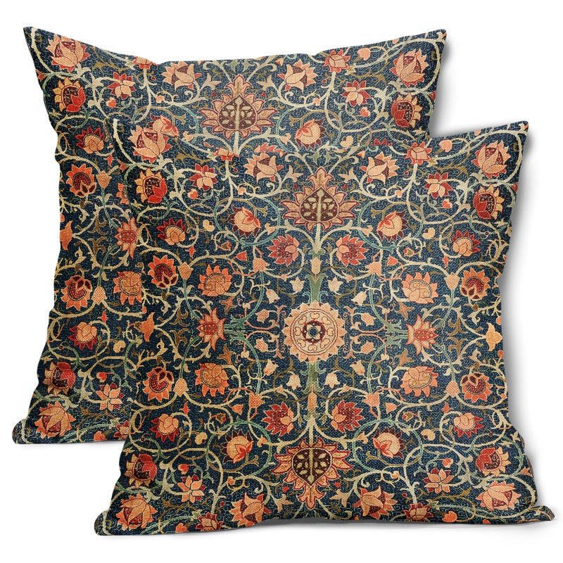 aportt Vintage Floral Pillow Covers 18X18 Inch Set of 2 Burnt Orange Flowers Botanical Decorative Square Pillow Cases Navy Blue Art Cushion Case Farmhouse Home Decor for Sofa Couch Bedroom Outdoor - Image 2