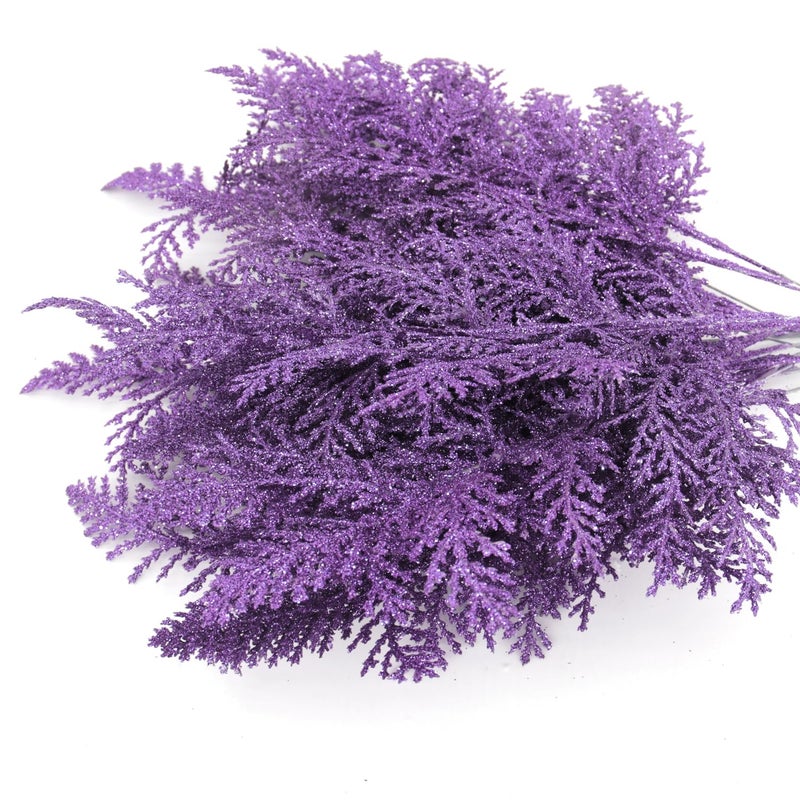 Kunjocy 20Pcs Christmas Tree Picks Sprays 10.4"" Glitter Artificial Pine Needles Branches Twigs Fake Pine Stems Picks for Halloween Xmas Tree Holiday Arrangement Crafts Garland Wreath Home Decor (20  Purple) - Image 2