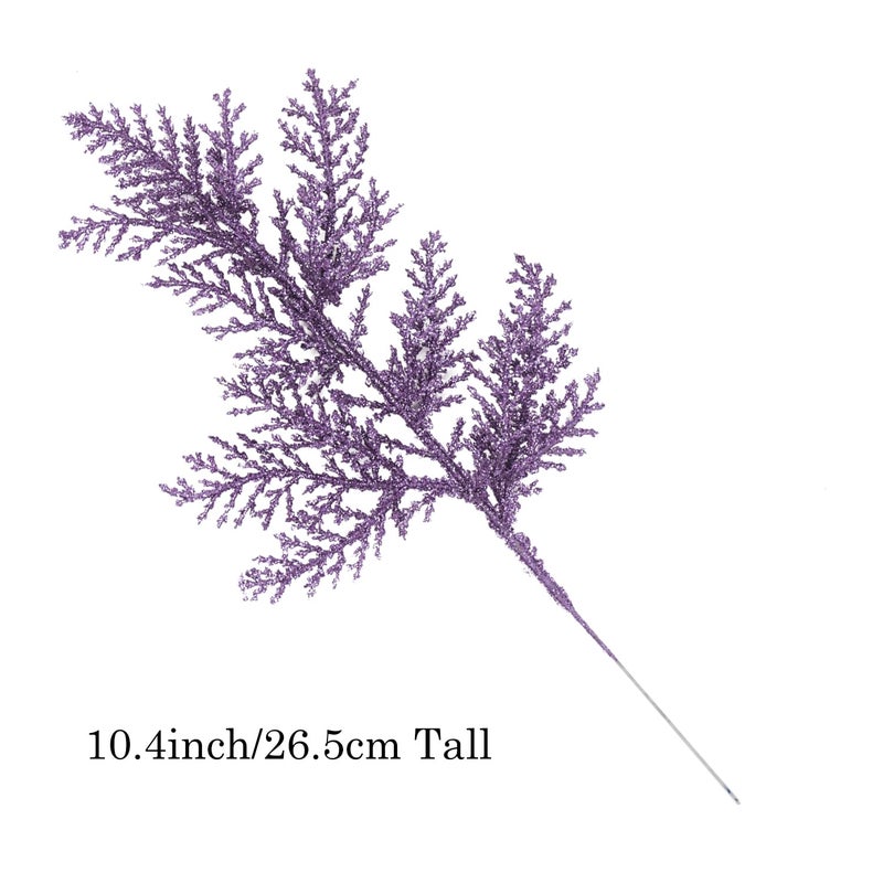 Kunjocy 20Pcs Christmas Tree Picks Sprays 10.4"" Glitter Artificial Pine Needles Branches Twigs Fake Pine Stems Picks for Halloween Xmas Tree Holiday Arrangement Crafts Garland Wreath Home Decor (20  Purple) - Image 3