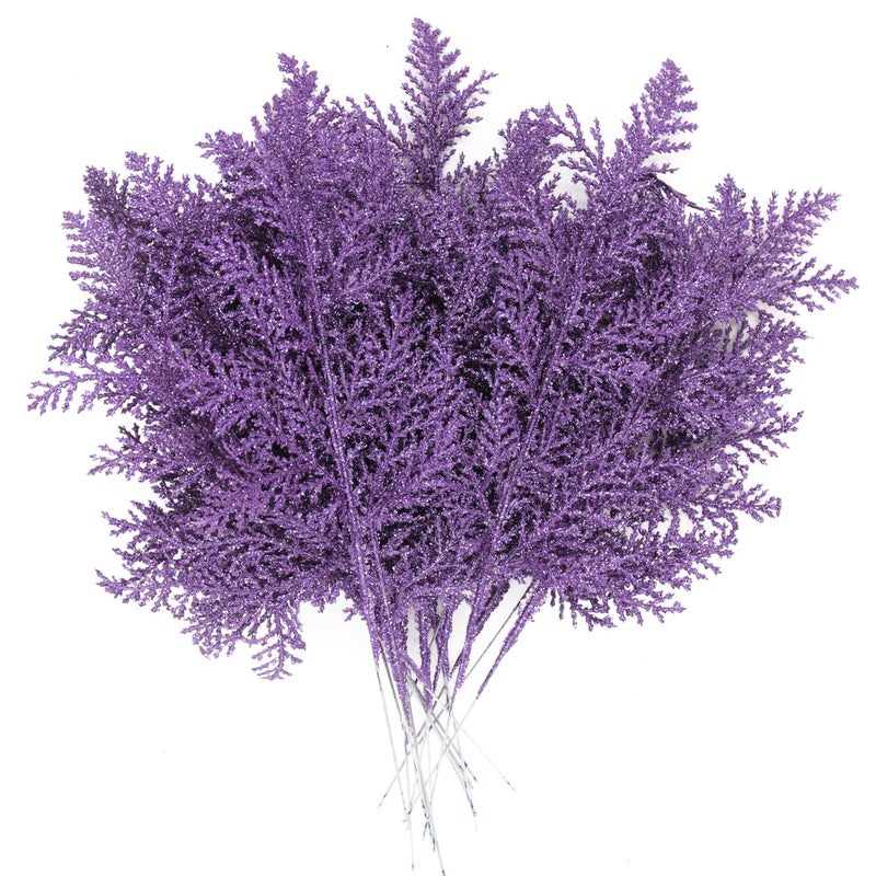 Kunjocy 20Pcs Christmas Tree Picks Sprays 10.4"" Glitter Artificial Pine Needles Branches Twigs Fake Pine Stems Picks for Halloween Xmas Tree Holiday Arrangement Crafts Garland Wreath Home Decor (20  Purple) - Image 4