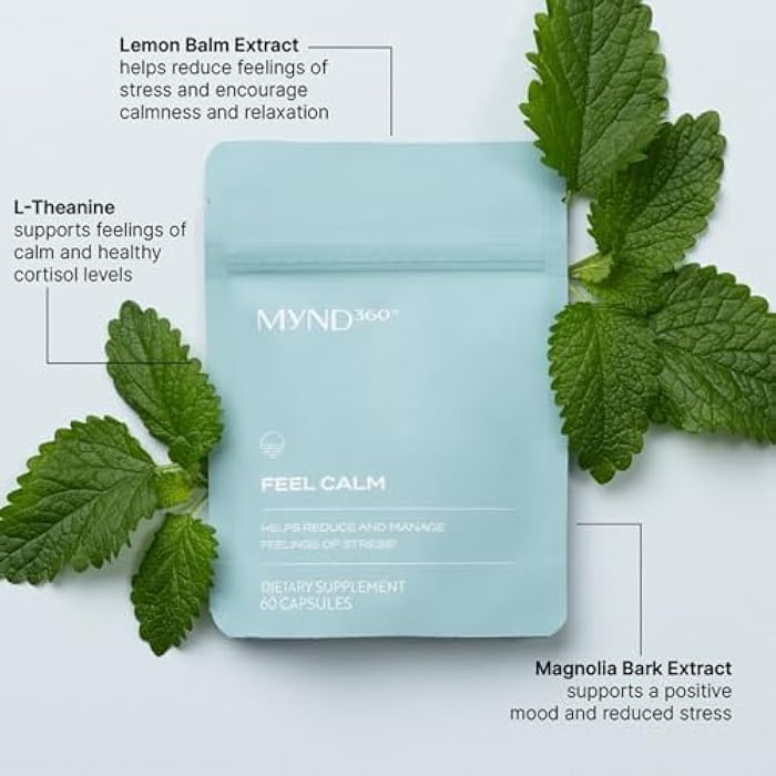 Nu Skin MYND360 Feel Calm with L-Theanine | 60 Capsules | Supports Relaxation & Calm Mindset | L-Theanine 200mg, Lemon Balm Leaf & Magnolia Bark Extract | Calm Aid for Daily Wellness | Vegetarian - Image 2
