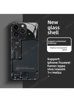 Circuit Board Phone Case For 13 14promax Creative 12 Cool 15 Model Glass Case Funny Digital Computer IPhone Protective Cover-Color:High Permeability Glass Shell-graphite Black -1043-Applicable Model